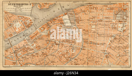 San Pietroburgo II centro città/city plan. La Russia. BAEDEKER 1912 mappa vecchia Foto Stock