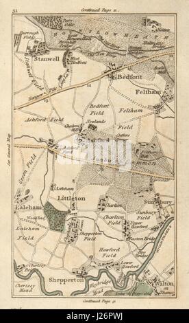 WALTON-ON-THAMES Feltham Sunbury Shepperton Staines Chertsey Heathrow 1786 mappa Foto Stock