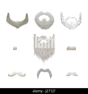 Serie di dettagliate mustaches grigio e le barbe isolato su bianco Illustrazione Vettoriale