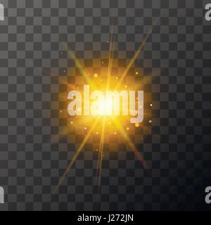 Star burst con brilla su sfondo trasparente. Sunny glow illuminazione effetto. Illustrazione Vettoriale