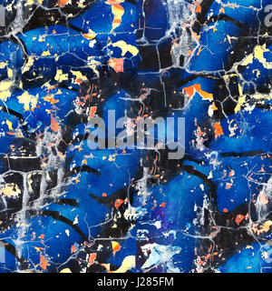 Seamless texture di un multi-colore vecchio muro. Blu, arancione, giallo e nero i colori. Foto Stock