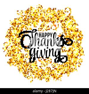 Felice giorno del Ringraziamento, rendiamo grazie, oro di autunno glitter design. Tipografia poster con Golden Wreath grap silhouette e testo. Illustrazione vettoriale EPS10 Illustrazione Vettoriale
