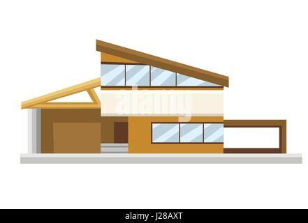 Cottage moderno con un garage un marrone e beige ombra design piatto città moderna ospita edifici, grattacieli. variopinto edificio cottage, cafè house Illustrazione Vettoriale