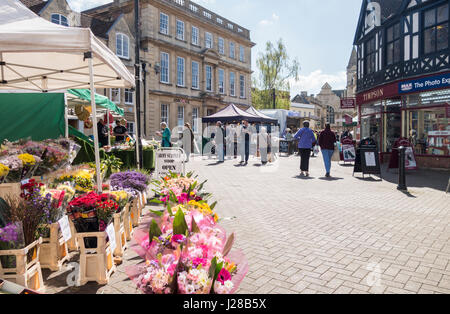 Trowbridge Mercoledi' mercato all'aperto, centro citta', Trowbridge, Wiltshire, Inghilterra, Regno Unito Foto Stock