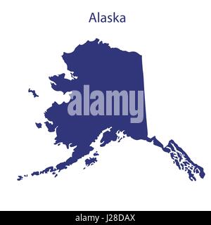 Stati Uniti, Alaska. Blu scuro silhouette dello stato alle sue frontiere. Illustrazione Vettoriale