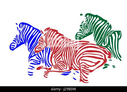 Tre zebra silhouette su sfondo bianco Illustrazione Vettoriale