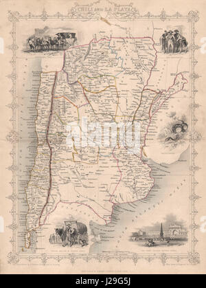 "Peperoncino E LA PLATA". Centrale di Cile e Argentina. TALLIS/RAPKIN c1851 mappa vecchia Foto Stock