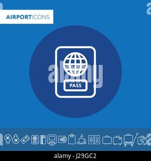 Vettore icona passaporto.icona su uno sfondo blu. Illustrazione Vettoriale