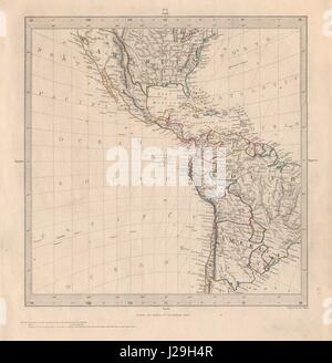 Americhe. Proiezione gnomonica. Texas repubblica confini. Gli Stati Uniti del Messico. SDUK 1846 mappa Foto Stock