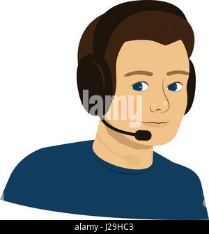 Ragazzo di supporto con le cuffie - call center Illustrazione Vettoriale