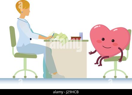 Medico con sani cuore allegro simbolo cartoon - Giornata Mondiale della Salute Illustrazione Vettoriale