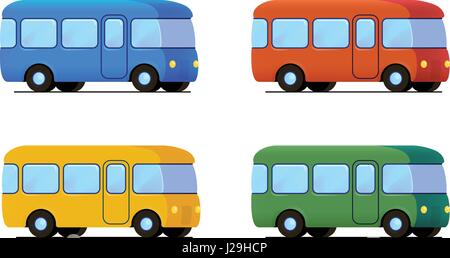 Vettore bus cartoon icon set. auto di colore Illustrazione Vettoriale