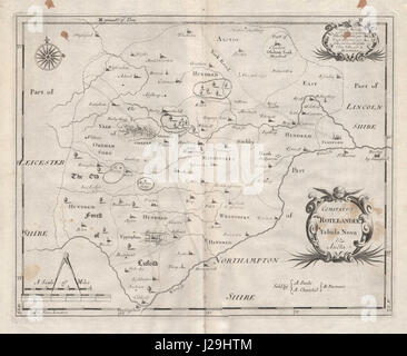 Rutland. "COMITATUS ROTELANDIAE' DI ROBERT MORDEN. Oakham & Uppingham 1695 mappa Foto Stock