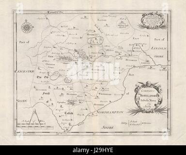 Rutland. "COMITATUS ROTELANDIAE' DI ROBERT MORDEN. Oakham & Uppingham 1722 mappa Foto Stock