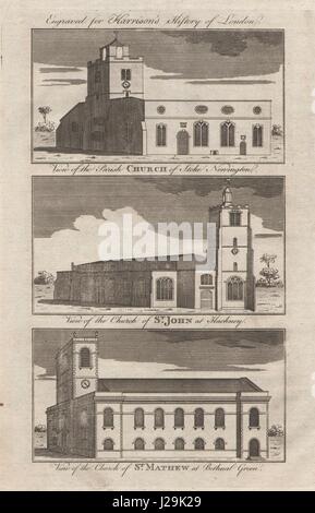 Stoke Newington chiesa parrocchiale. San Giovanni a Hackney. San Matteo Bethnal Green 1776 Foto Stock