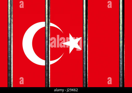 Bandiera turca dietro prigione bar, 3d illustrazione Foto Stock