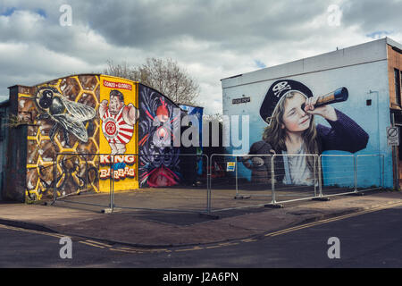 Arte di strada da Rogue uno creato durante il cortile BAaD launch party. Barras Market, Glasgow. Foto Stock