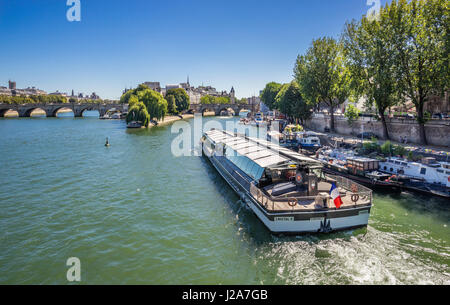 Francia, Parigi, vista del Fiume Senna e Pont Neuf ponte con Ile de la Cité, un isola naturale e il centro medievale di Parigi Foto Stock