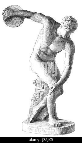 Il Discobolo,, una statua greca, antica Olympic discus thrower Foto Stock