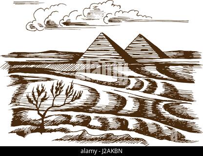Piramidi egiziane nel deserto Illustrazione Vettoriale