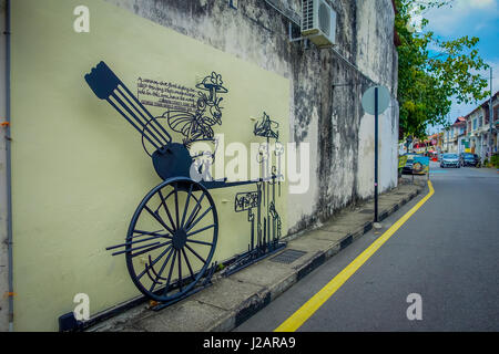 George Town, Malesia - 10 Marzo 2017: il cannone graffiti, arte di strada in Cannon Street. Foto Stock