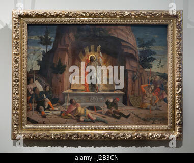 La Risurrezione da italiano pittore rinascimentale Andrea Mantegna (1459) sul display al Musee des Beaux-Arts de Tours (Museo delle Belle Arti) in tour, Indre-et-Loire, Francia. La pittura era una volta una parte di San Zeno pala d altare nella Basilica di San Zeno a Verona, Italia, ora sostituito da una copia. Foto Stock