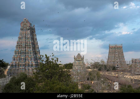 Vista del Meenakshi Amman Tempio torri Foto Stock