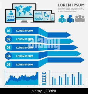 Infografico Business concetto - set di vettore di elementi infografico in design piatto per lo stile di presentazione, opuscoli, sito web. Vettore di set di icone. Illustrazione Vettoriale