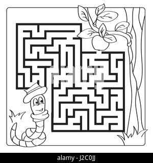Il labirinto, un labirinto per i bambini. Entrata e uscita. Bambini gioco di puzzle - libro da colorare Illustrazione Vettoriale