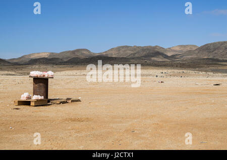 Sale per la donazione in un paesaggio desertico con montagne vicino la città di Swakopmund, Namibia Foto Stock