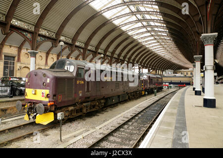 West Coast Ferrovie Classe 37 locomotive presso la stazione di York, Regno Unito Foto Stock