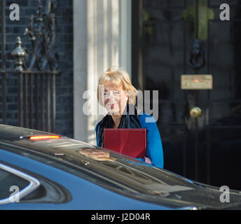 Ministro del governo Andrea Leadsom MP frequentando n. 10 riunione del gabinetto del 25 aprile 2017, Downing Street, Londra UK. Credito: Malcolm Park Foto Stock