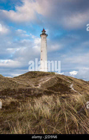 Danimarca, nello Jutland, Danese Riviera, Hvide Sande, Lyngvig Fyr Lighthouse, crepuscolo Foto Stock