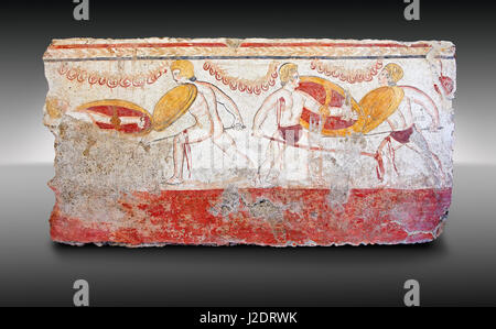 Lucano affresco dipinto della tomba di uomini dualing . Paestrum, Andriuolo. Il III secolo A.C. Foto Stock