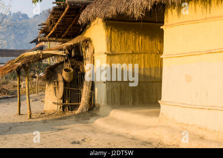 Una tipica casa colonica nel villaggio pandavnagar in Chitwan il parco nazionale Foto Stock