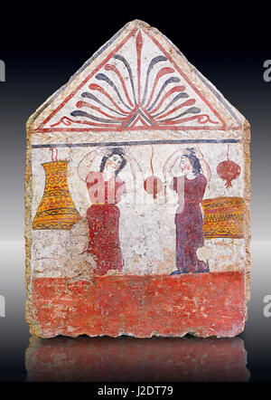 Lucano affresco dipinto della tomba del defunto la raccolta di melograni. Paestrum, Andriuolo. Il III secolo A.C. Foto Stock