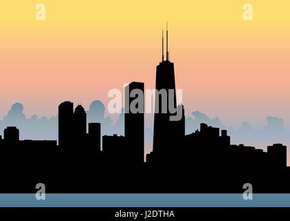 Silhouette skyline della città di Chicago, Illinois, Stati Uniti d'America. Illustrazione Vettoriale