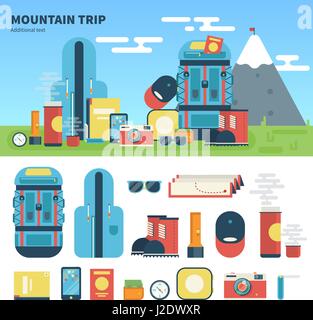 Attrezzature per il viaggio in montagna Illustrazione Vettoriale