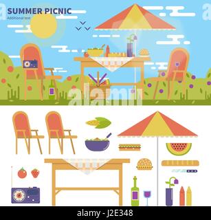 Picnic estivo in giardino Illustrazione Vettoriale