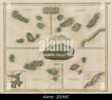 Isole atlantiche. Capo Verde Isole Canarie Azzorre Madera. Tenerife. THOMSON 1817 mappa Foto Stock