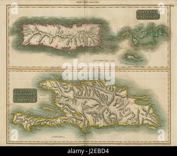 Portorico e Isole Vergini. Haiti, Hispaniola o San Domingo. THOMSON 1817 mappa Foto Stock