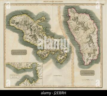 Dominica & 'Martinico' (Martinica). Baia Fort-de-France. THOMSON 1817 mappa vecchia Foto Stock