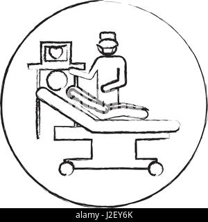 Sfumato cornice circolare silhouette pittogramma persona con cardiologistc Illustrazione Vettoriale