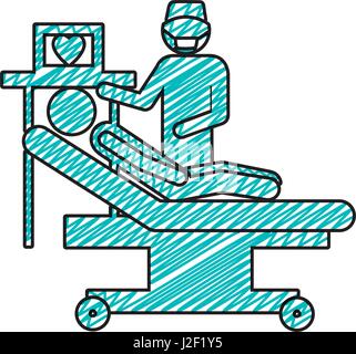 Disegno a matita colorata di pittogramma persona con cardiologo Illustrazione Vettoriale