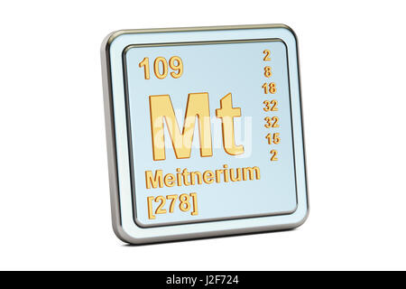 Meitnerio Mt, elemento chimico segno. 3D rendering isolati su sfondo bianco Foto Stock