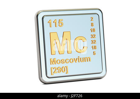 Moscovium Mc, elemento chimico segno. 3D rendering isolati su sfondo bianco Foto Stock