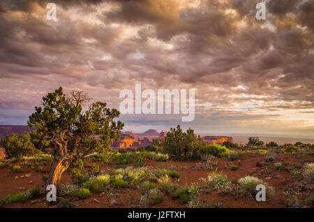 Vista dalla cima di Hunt Mesa in Monument Valley Tribal Park della Navajo Nation, AZ. Foto Stock