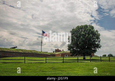 Storico Forte McHenry, luogo di nascita della stella Lamas Banner, l'inno nazionale degli Stati Uniti d'America. Foto Stock