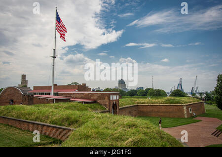 Storico Forte McHenry, luogo di nascita della stella Lamas Banner, l'inno nazionale degli Stati Uniti d'America. Foto Stock