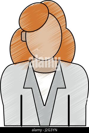 Matita colorata a mezzo busto donna senza volto con tuta executive Illustrazione Vettoriale